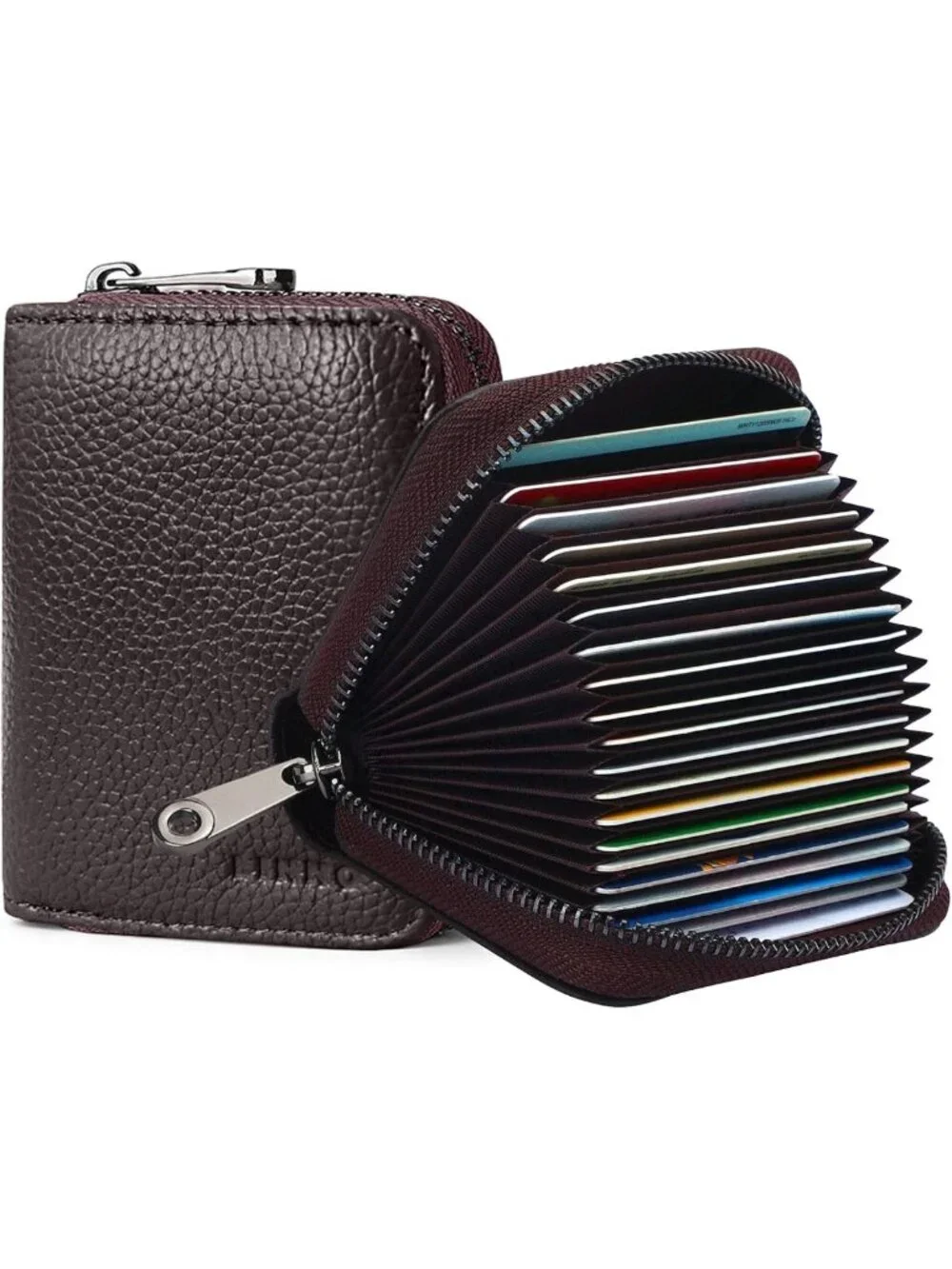Genuine Leather RFID Credit Card Holder Wallet with 20 Slots & Zipper for All